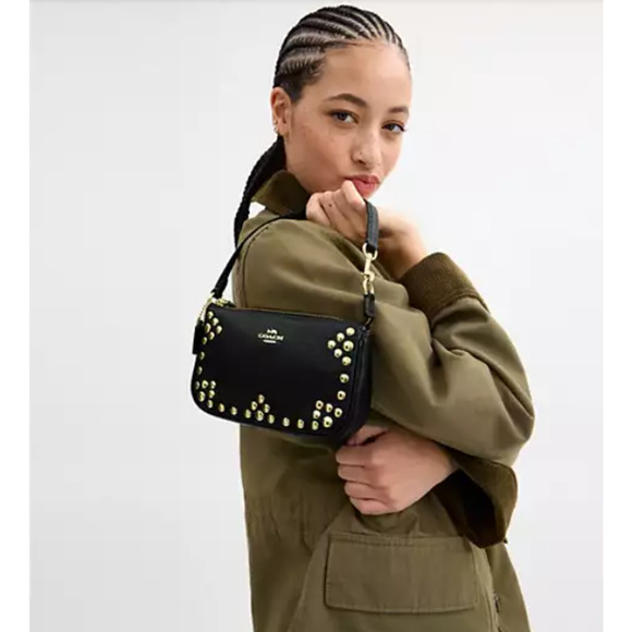 Coach Nolita 19 With Rivets Shoulder Bag In Leather/Gold/Black CAQ17 NWT - Picture 8 of 8